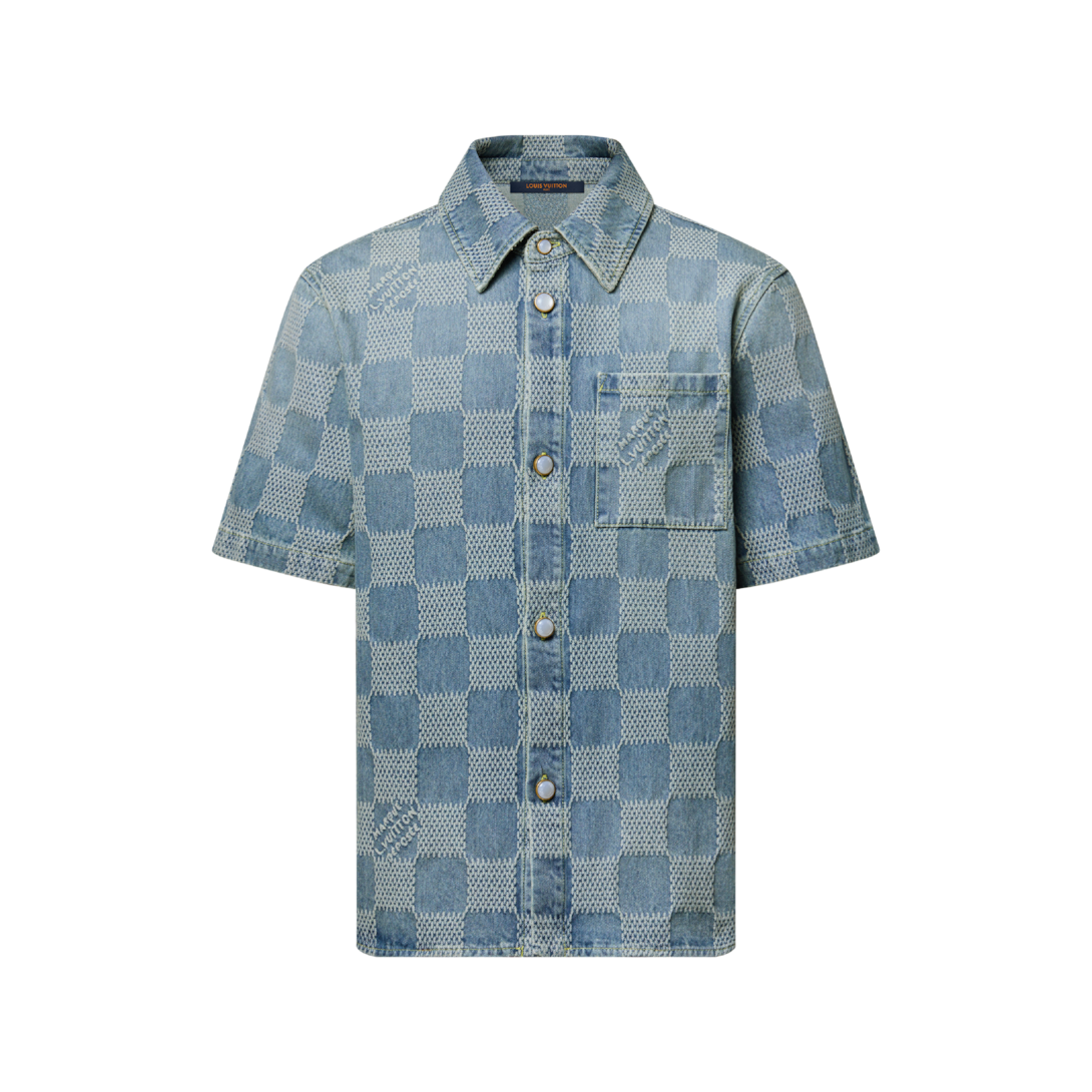 Damier 3D Light Denim Short-Sleeved Shirt - Ready-to-Wear 1AHVYX